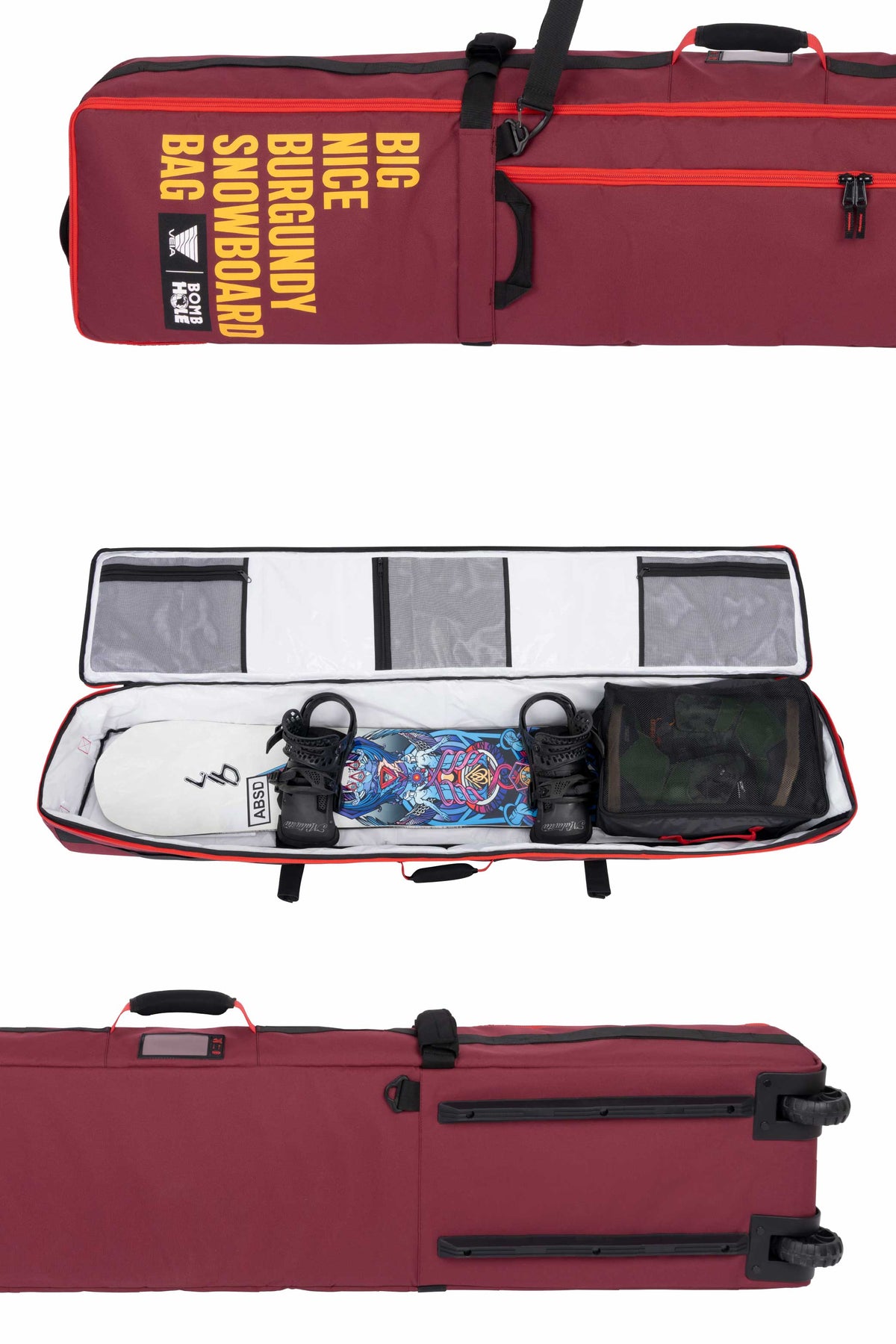 VEIA x The Bombhole™ Wheeled Snowboard Bag - Burgundy
